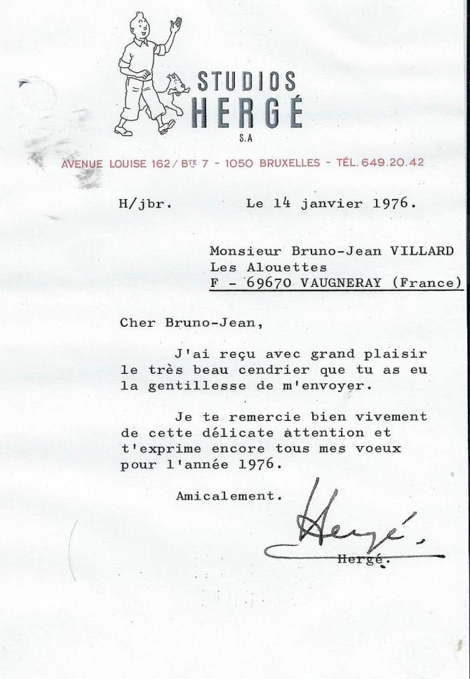 Lettre herge 14 janvier 1976