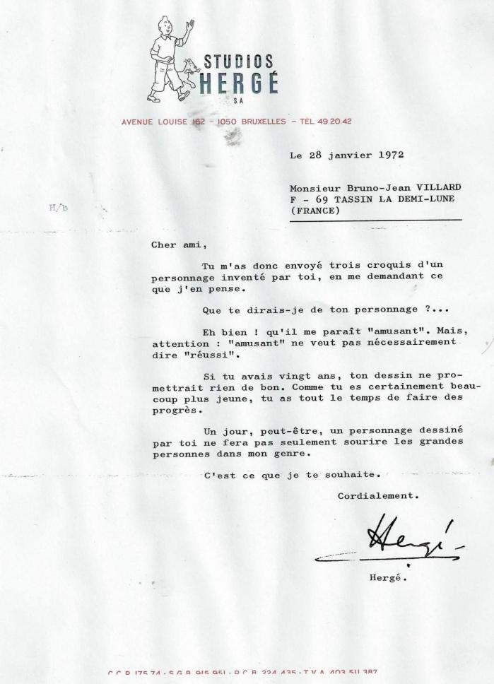 Lettre herge 28 janvier 1972